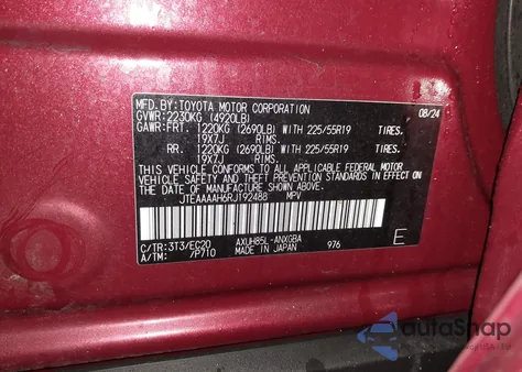 2024 Toyota Venza Xle z USA, uszkodzony, nr VIN JTEAAAAH6RJ192488